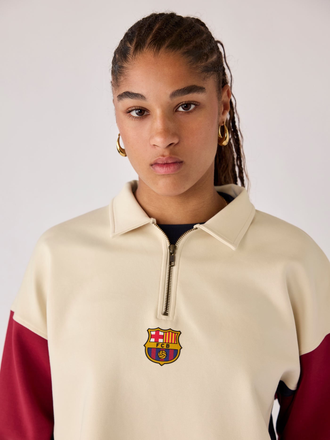 Sudadera Half Zip Mujer Ecru Core Barça
