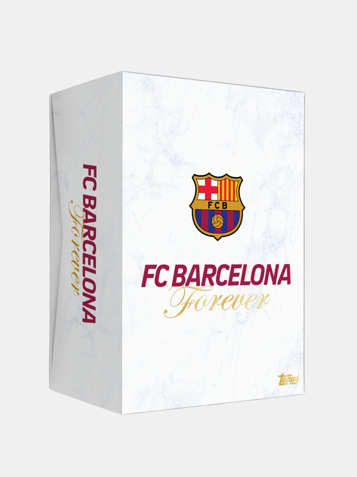 White box with FC Barcelona logo and text on a white background