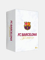 White box with FC Barcelona logo and text on a white background