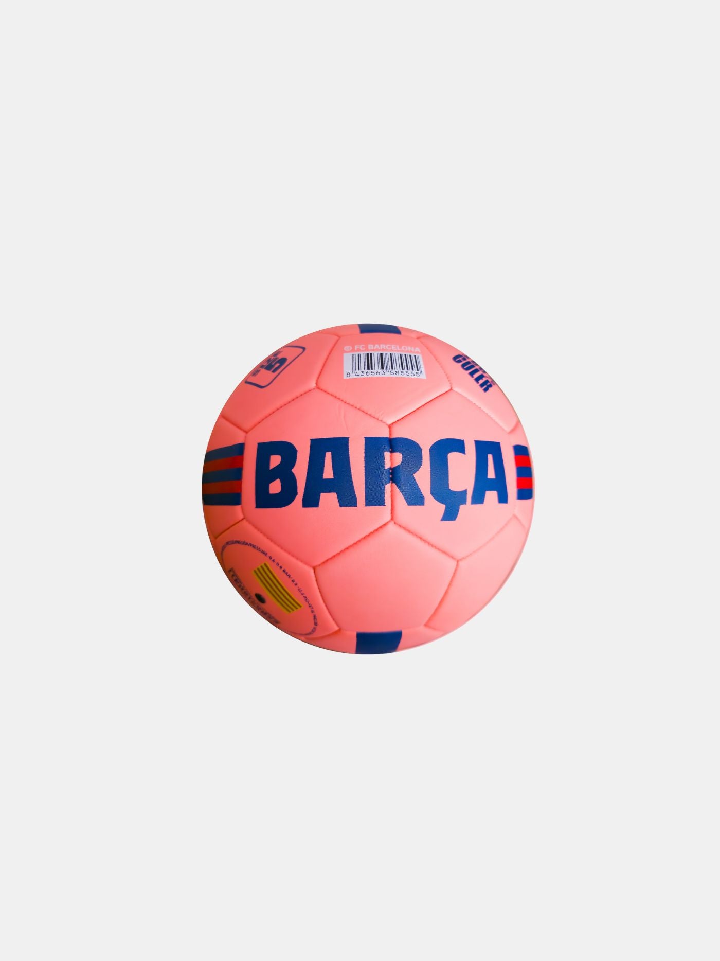 Pink FC Barcelona football with the word 'BARÇA' in bold blue letters and blue and red stripes on the sides.