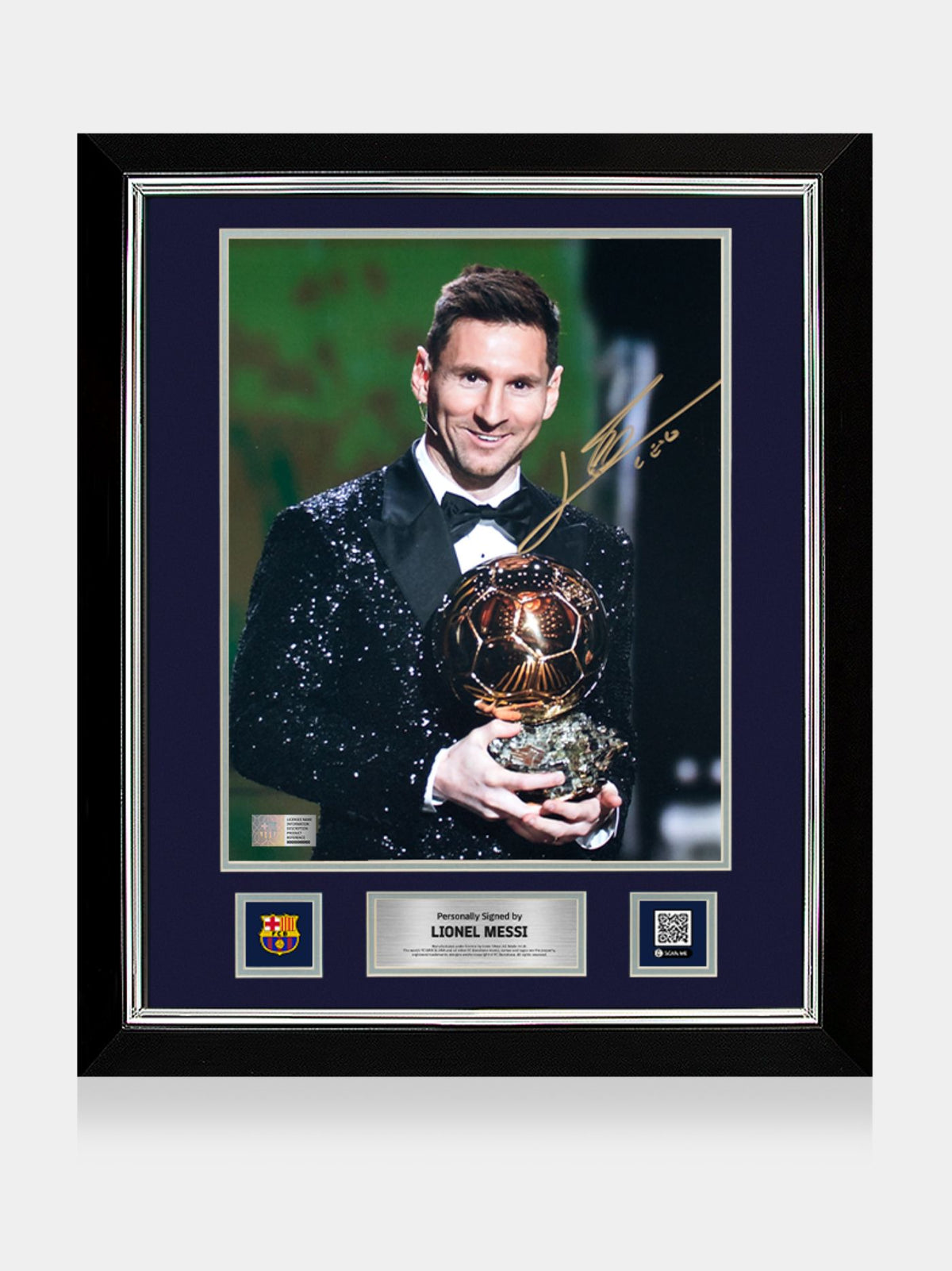 Lionel Messi FC Barcelona Signed & Framed Photo – 2023 Ballon d’Or Winner