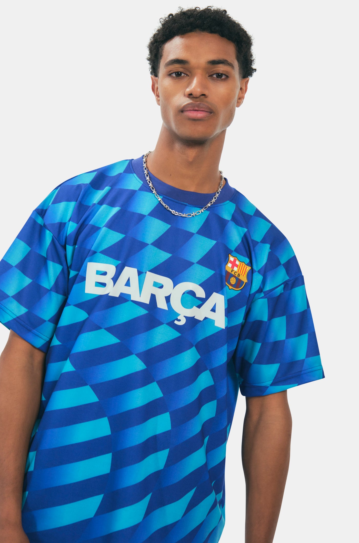 Bedrucktes türkis T-Shirt Wappen Barça