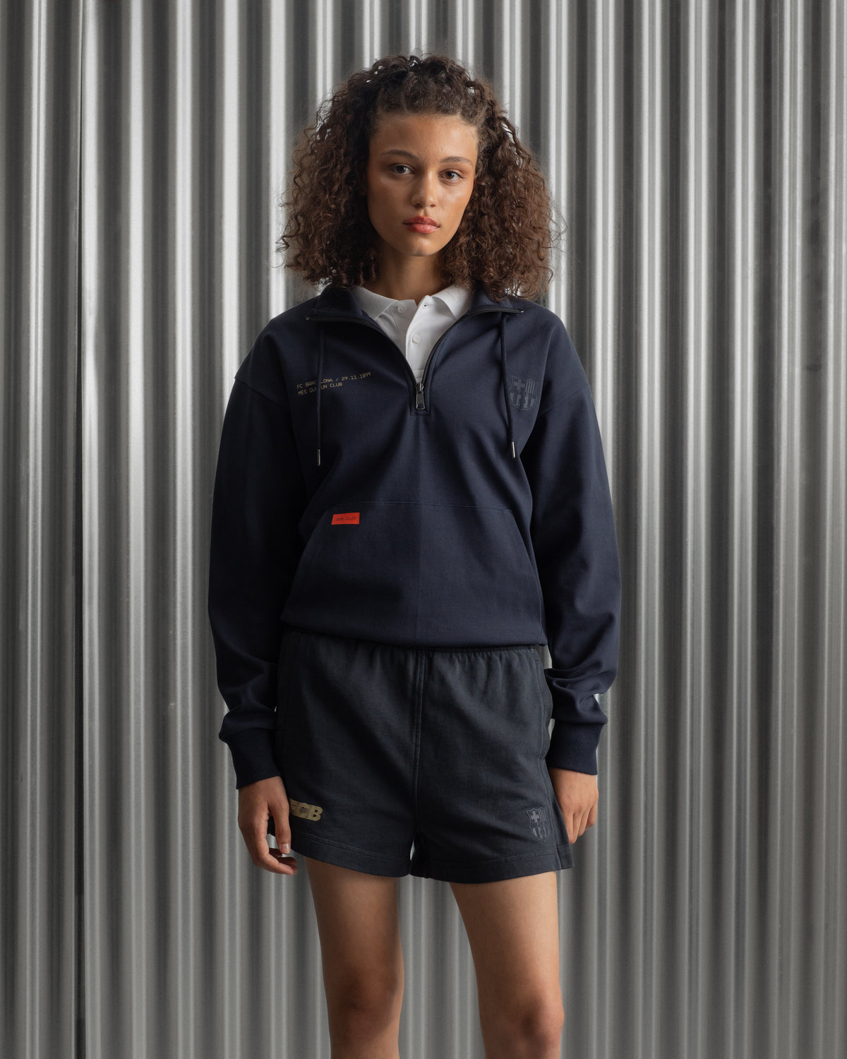 navy FC Barcelona sweatshirt with gold graphic design, club crest, and text 'Good Game Lover’s Crew since 1899'