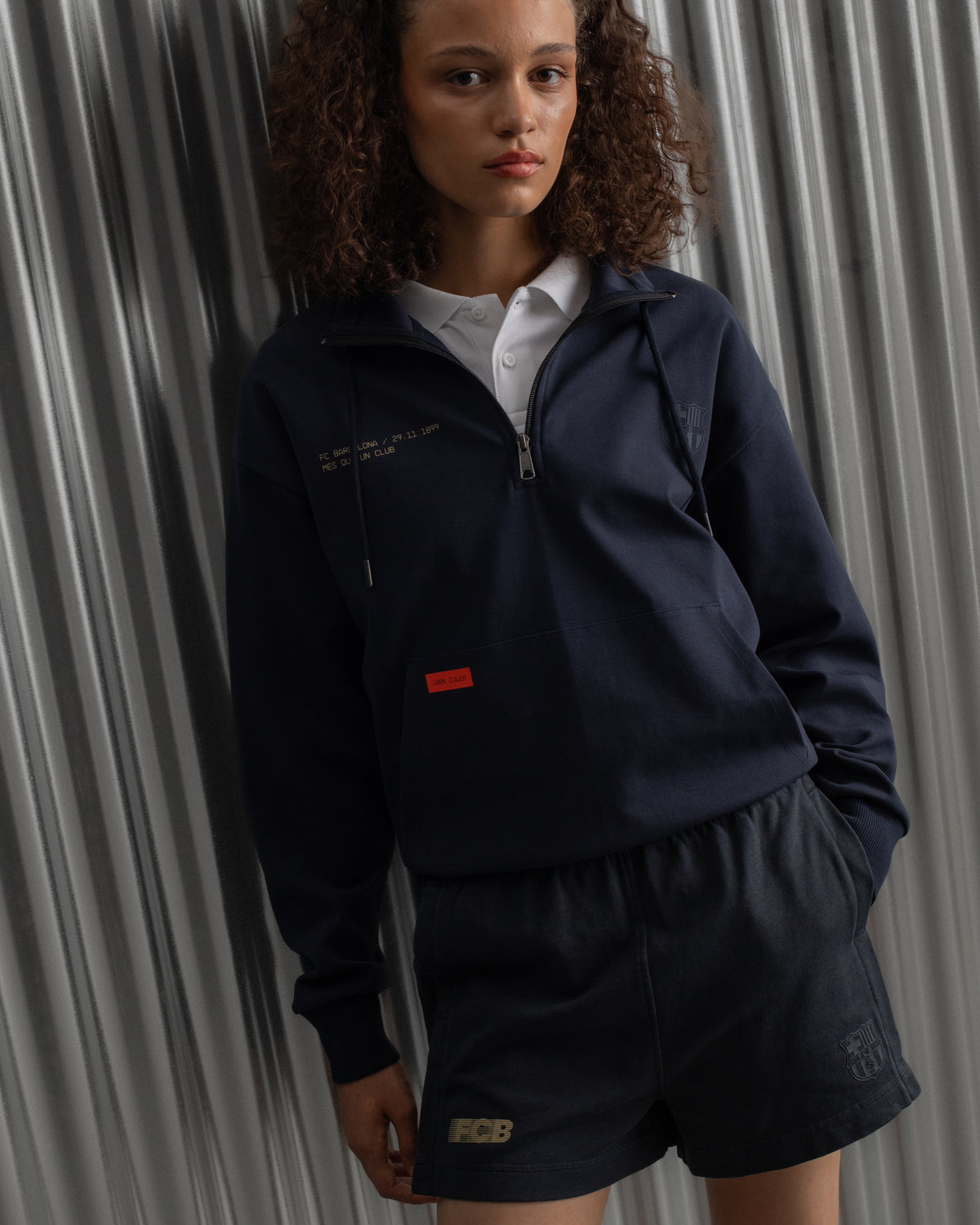 navy FC Barcelona sweatshirt with gold graphic design, club crest, and text 'Good Game Lover’s Crew since 1899'