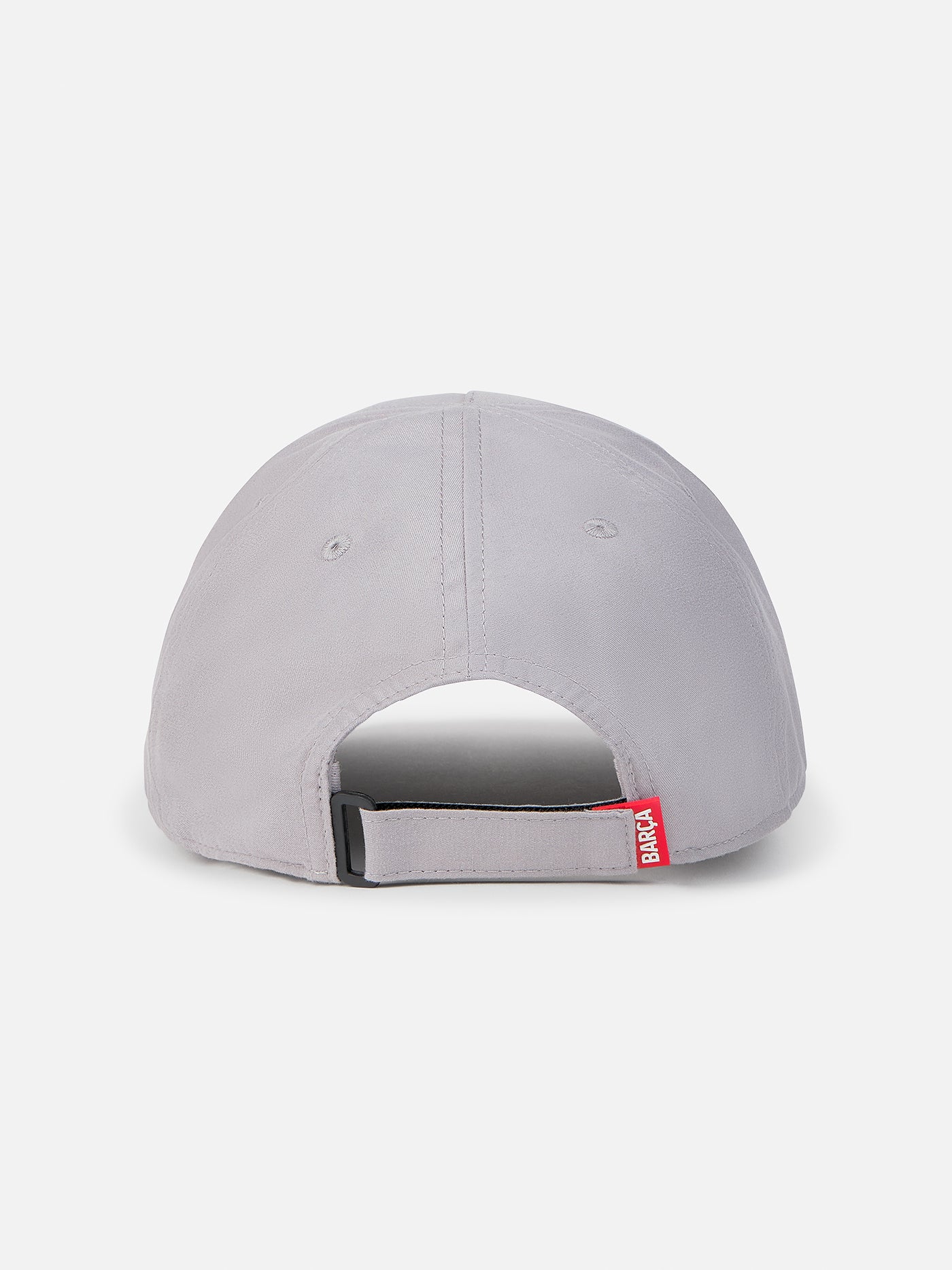 Light grey baseball cap featuring the FC Barcelona crest embroidered on the front panel.