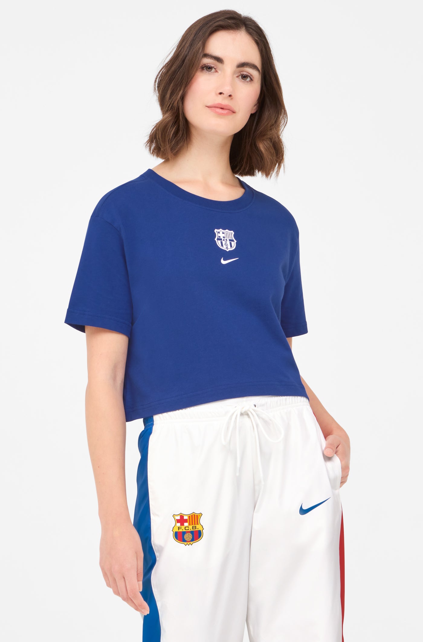 Crop top  azul escudo Barça Nike - Mujer