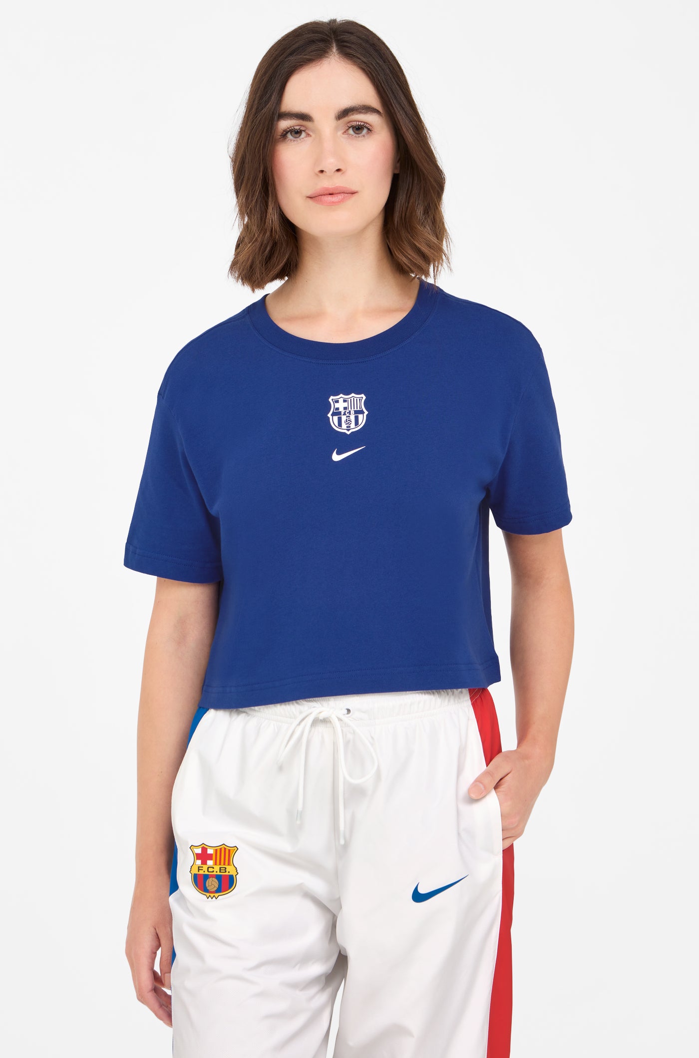 Crop top blava escut Barça Nike - Dona