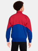 FC Barcelona retro-style jacket in blue and red with gold Nike logo and crest.
