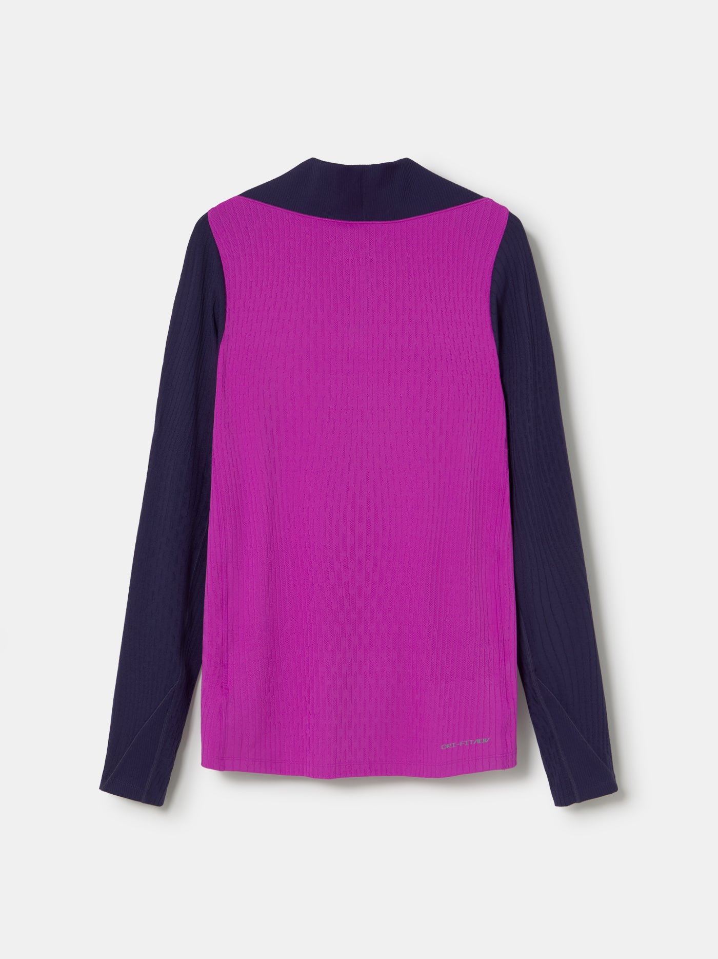 Purple and navy FC Barcelona Nike training top with long sleeves, featuring yellow swoosh, club crest, and Spotify logo on the front.