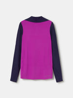 Purple and navy FC Barcelona Nike training top with long sleeves, featuring yellow swoosh, club crest, and Spotify logo on the front.