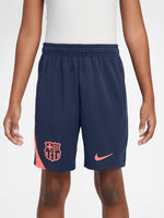 FC Barcelona navy blue training shorts with coral Nike logo and club crest