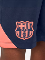 FC Barcelona navy blue training shorts with coral Nike logo and club crest