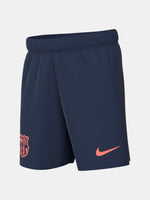 FC Barcelona navy blue training shorts with coral Nike logo and club crest