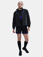 Black FC Barcelona jacket with a subtle textured pattern, featuring the Kobe Bryant logo on the left chest and the FC Barcelona crest in purple on the right chest