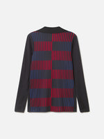 FC Barcelona long sleeve training top with red and blue striped pattern and red logos.