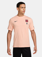 Light pink FC Barcelona Nike t-shirt with short sleeves, featuring the club crest and Spotify sponsor on the chest