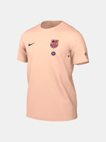 Light pink FC Barcelona Nike t-shirt with short sleeves, featuring the club crest and Spotify sponsor on the chest