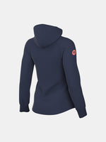 Navy FC Barcelona Nike zip-up hoodie featuring red crest and Nike swoosh on the chest.