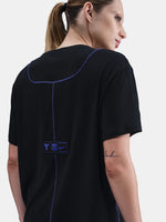 Black FC Barcelona T-shirt with blue Kobe Bryant logo on the chest, paired with black shorts featuring the same emblem.