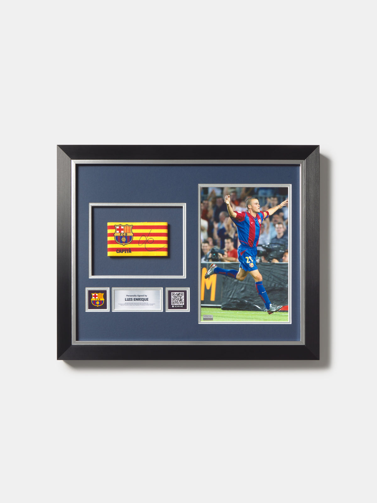 Luis Enrique Offizielle FCB-Kapitänsbinde Signiert und Gerahmt