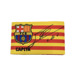 Framed FC Barcelona captain armband signed by Lionel Messi