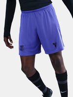 Purple sports shorts with a logo on a white background
