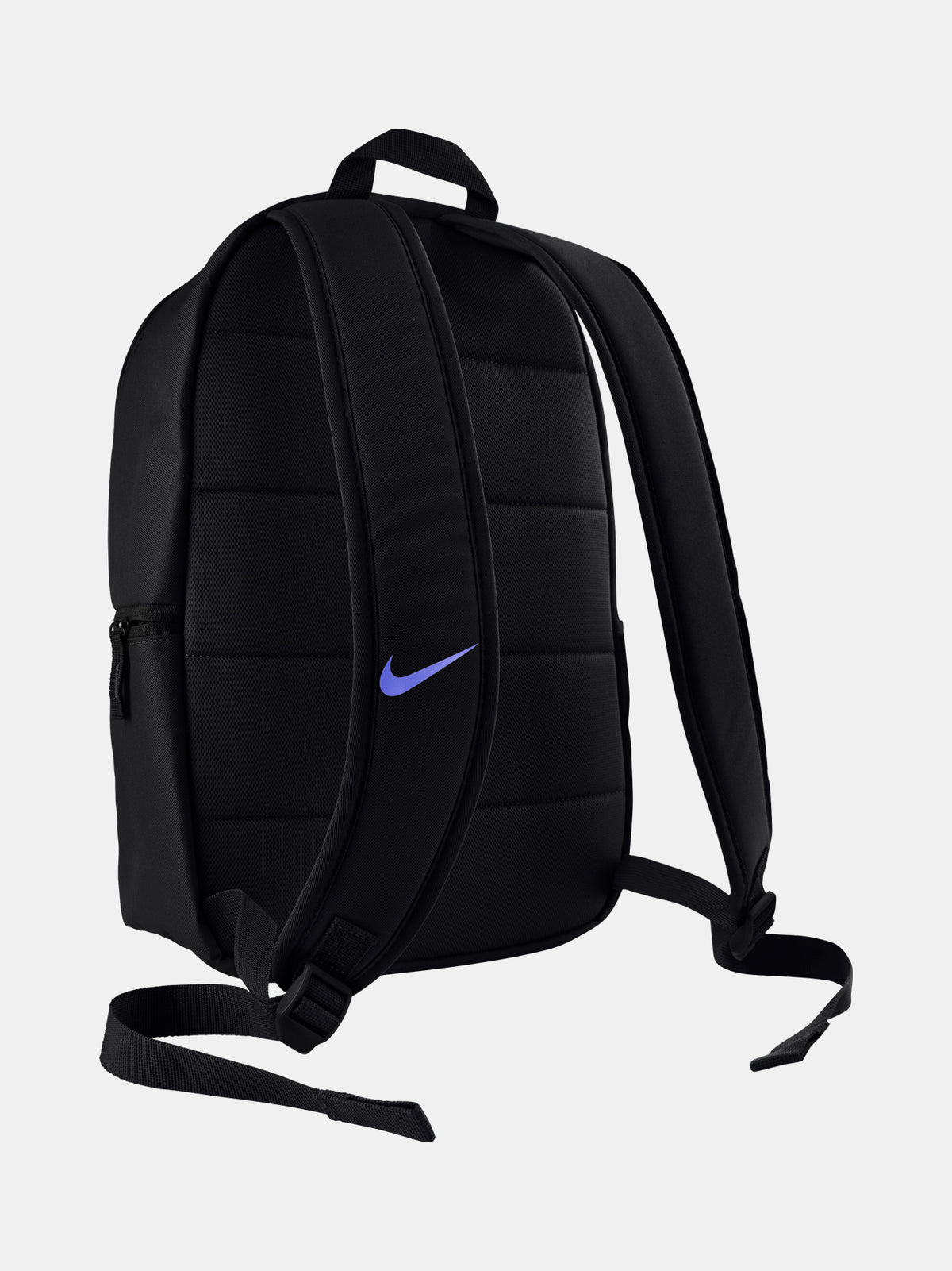 Black FC Barcelona Nike backpack featuring the Kobe Bryant logo in blue on the upper front and the Barça crest with Nike swoosh in blue on the lower pocket.