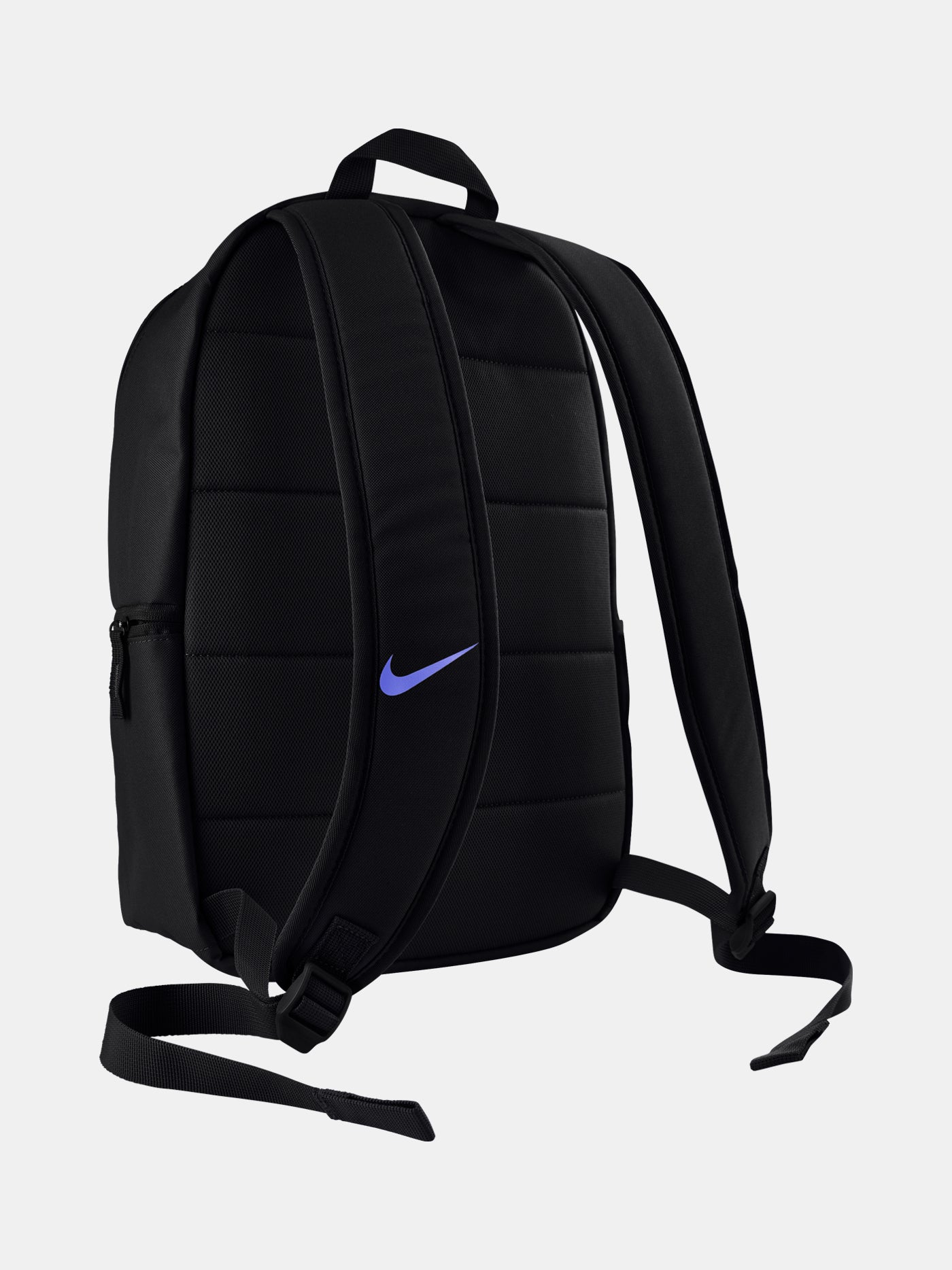 Black FC Barcelona Nike backpack featuring the Kobe Bryant logo in blue on the upper front and the Barça crest with Nike swoosh in blue on the lower pocket.