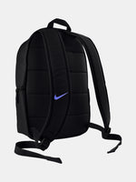 Black FC Barcelona Nike backpack featuring the Kobe Bryant logo in blue on the upper front and the Barça crest with Nike swoosh in blue on the lower pocket.