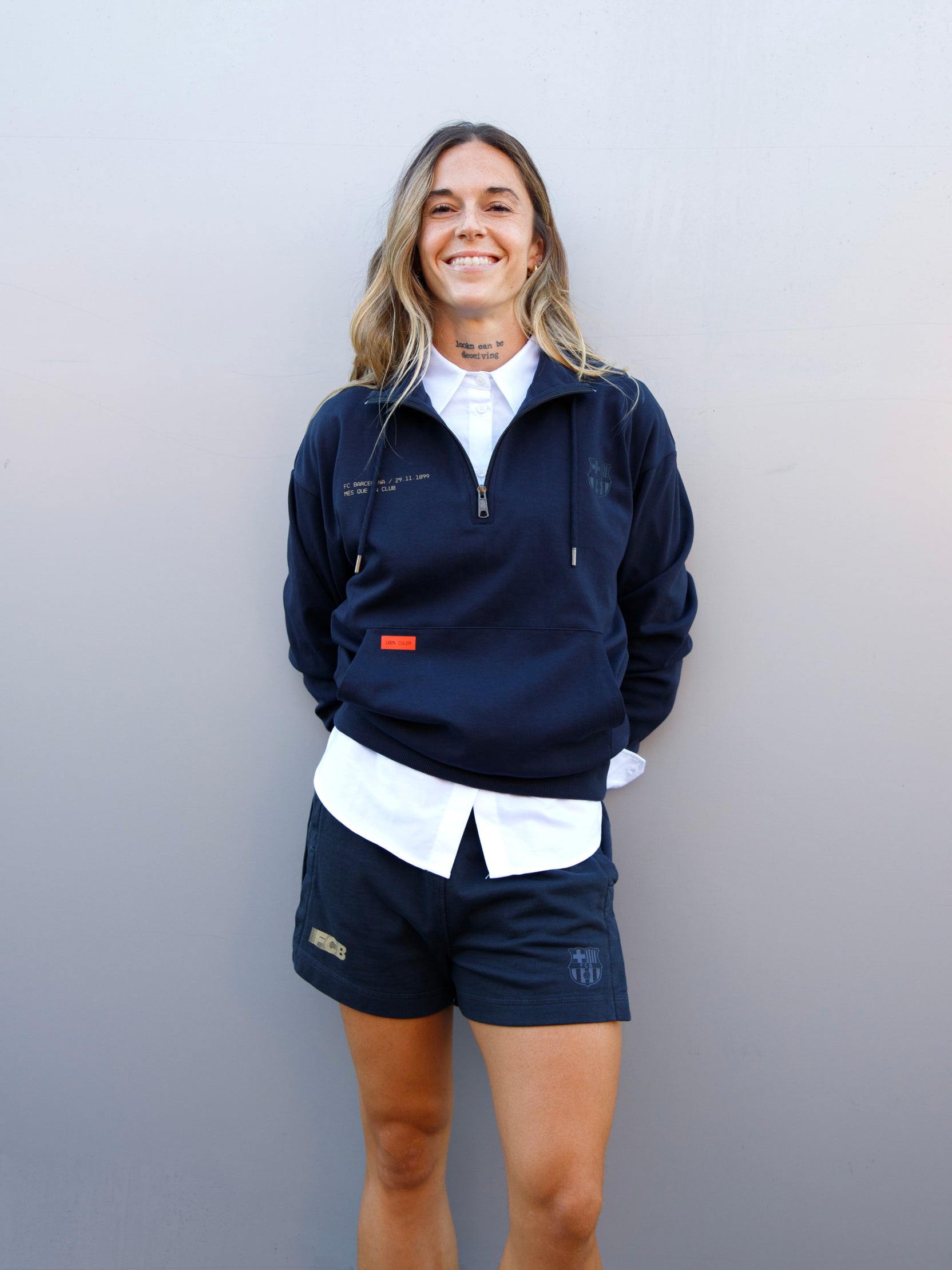 Hoodie Half Zip Navy Barça Essentials - Women