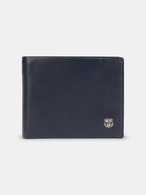 Blue Leather Wallet with Metallic Shield