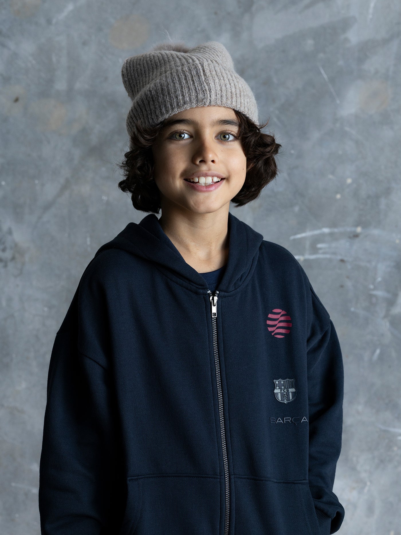 Hoodie Zip Navy Barça Organic Goals - Junior