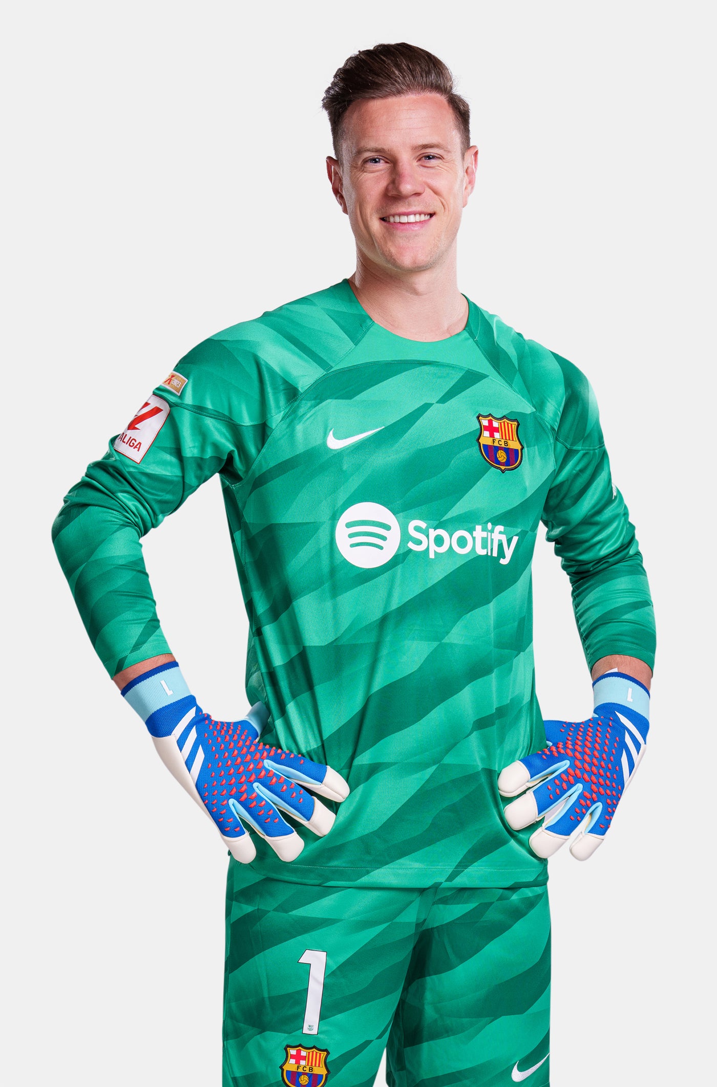 No1 Ter Stegen Home With Blue Shorts Jersey