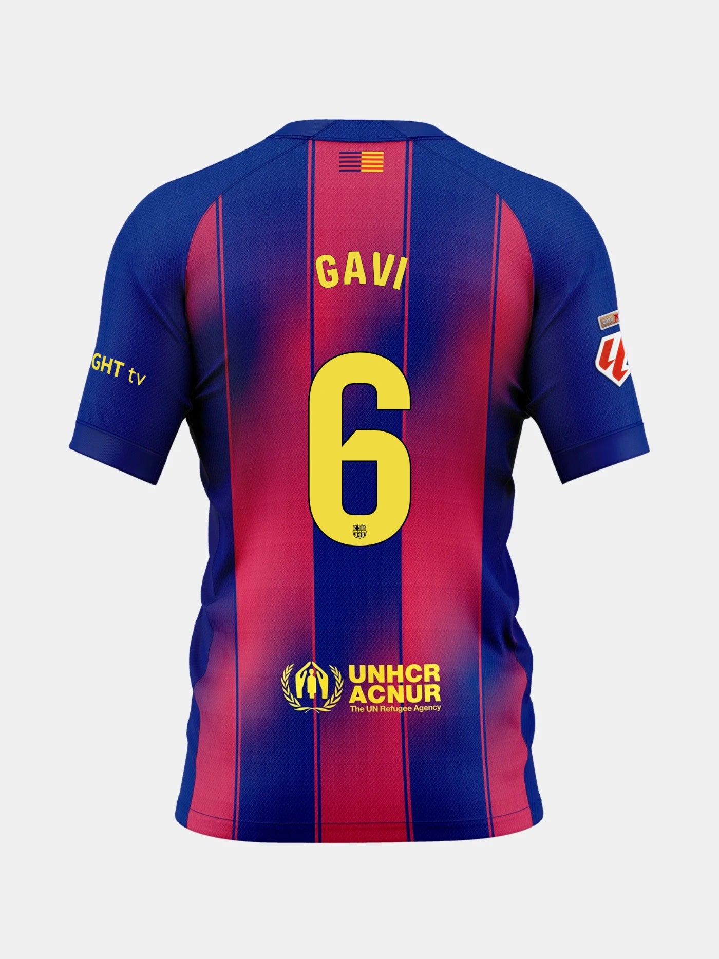 Blue and red sports jersey with Gavi and number 6 on the back