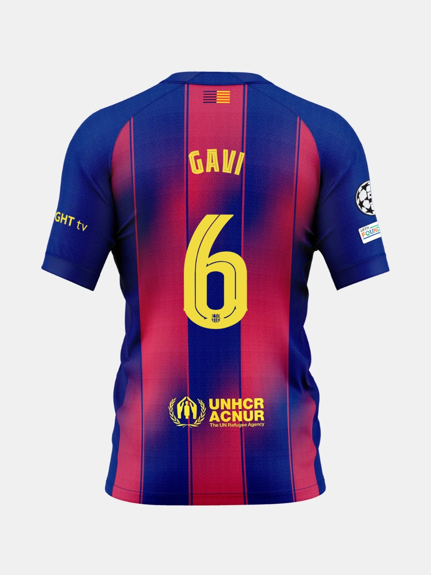 Blue and red sports jersey with Gavi and number 6 on the back