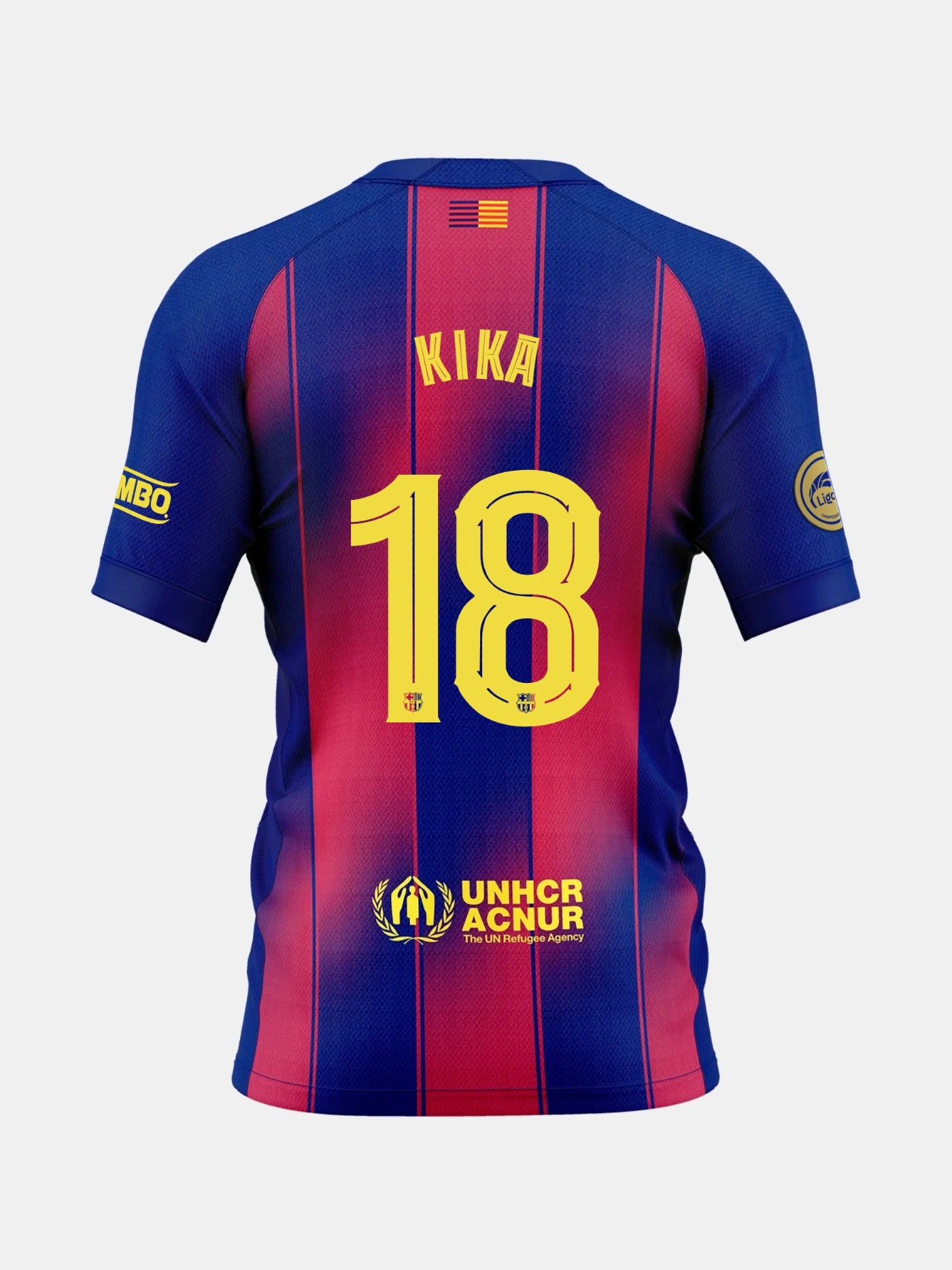 Blue and red sports jersey with Kika and number 18 on the back