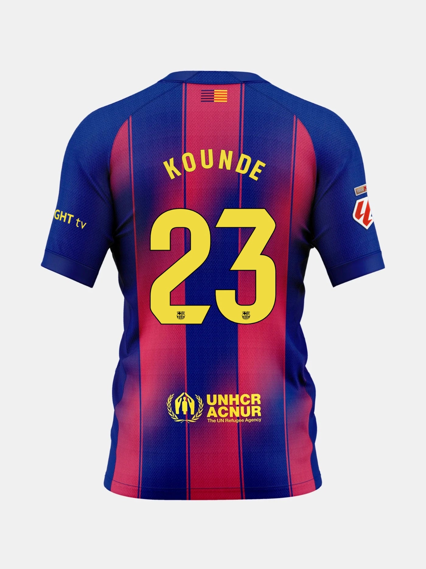 Blue and red sports jersey with Kounde and number 23 on the back