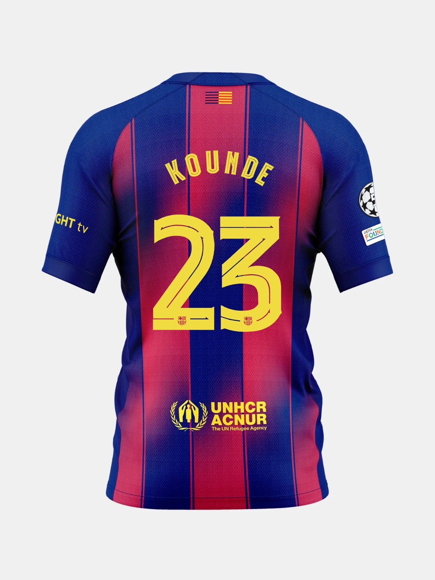 Blue and red sports jersey with Kounde and number 23 on the back