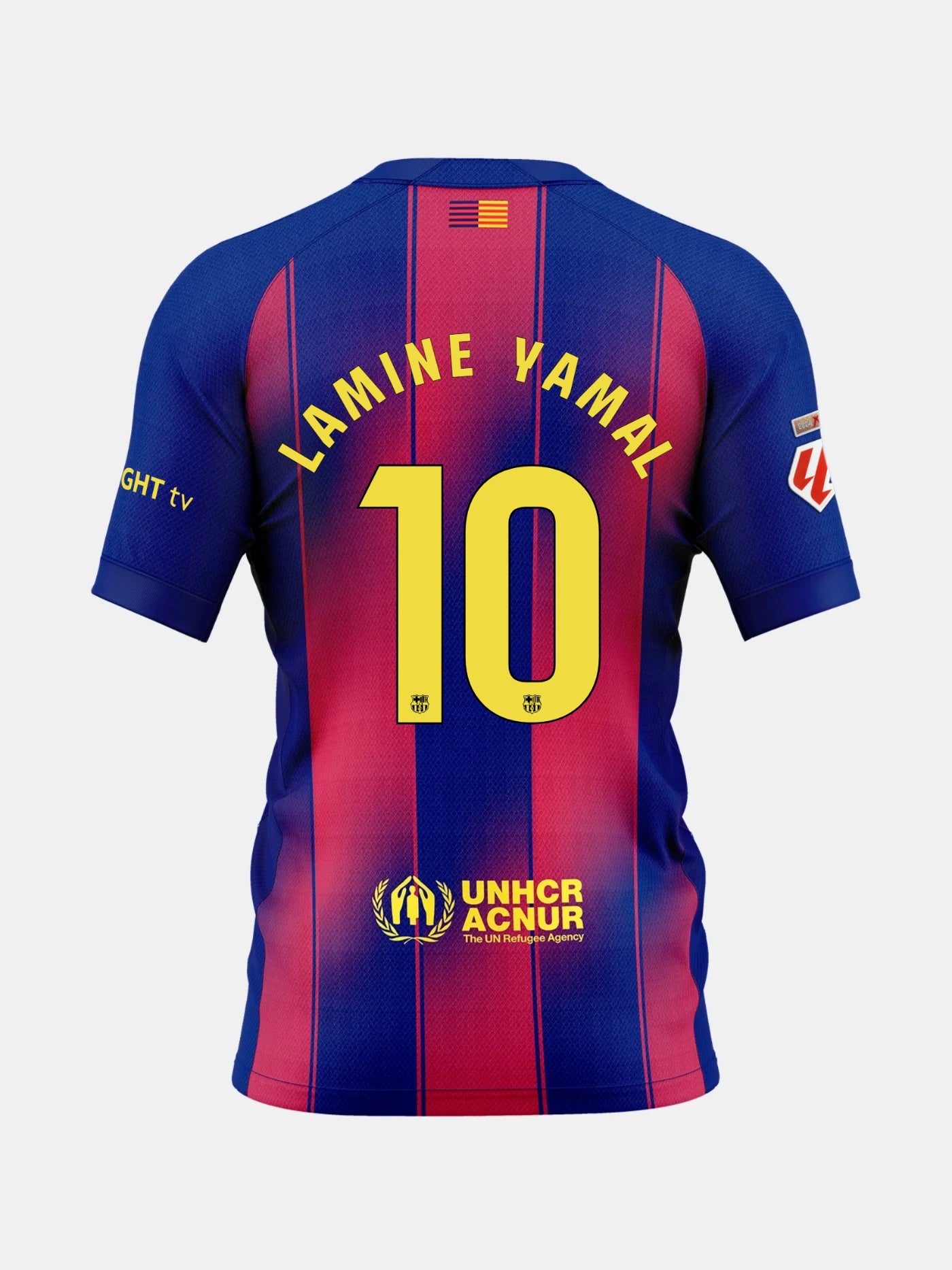 Blue and red sports jersey with 'Lamine Yamal' and number '10' on the back.