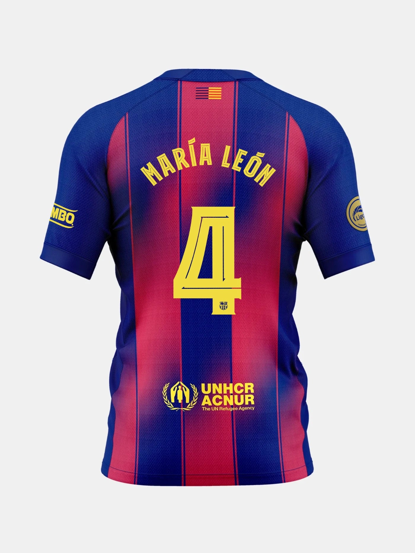 Blue and red sports jersey with María León and number 4 on the back