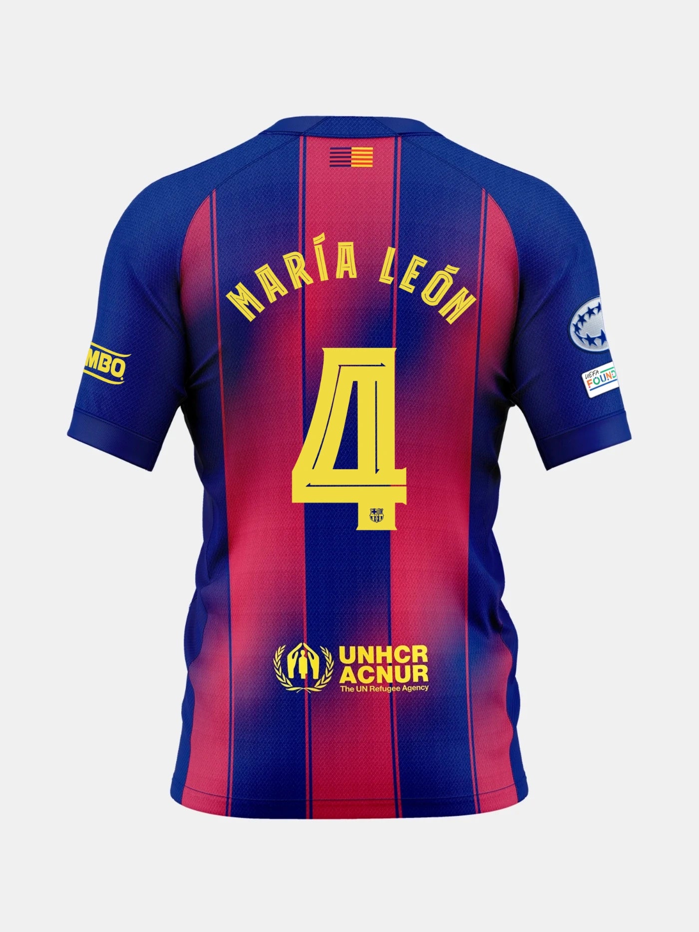 Blue and red sports jersey with María León and number 4 on the back