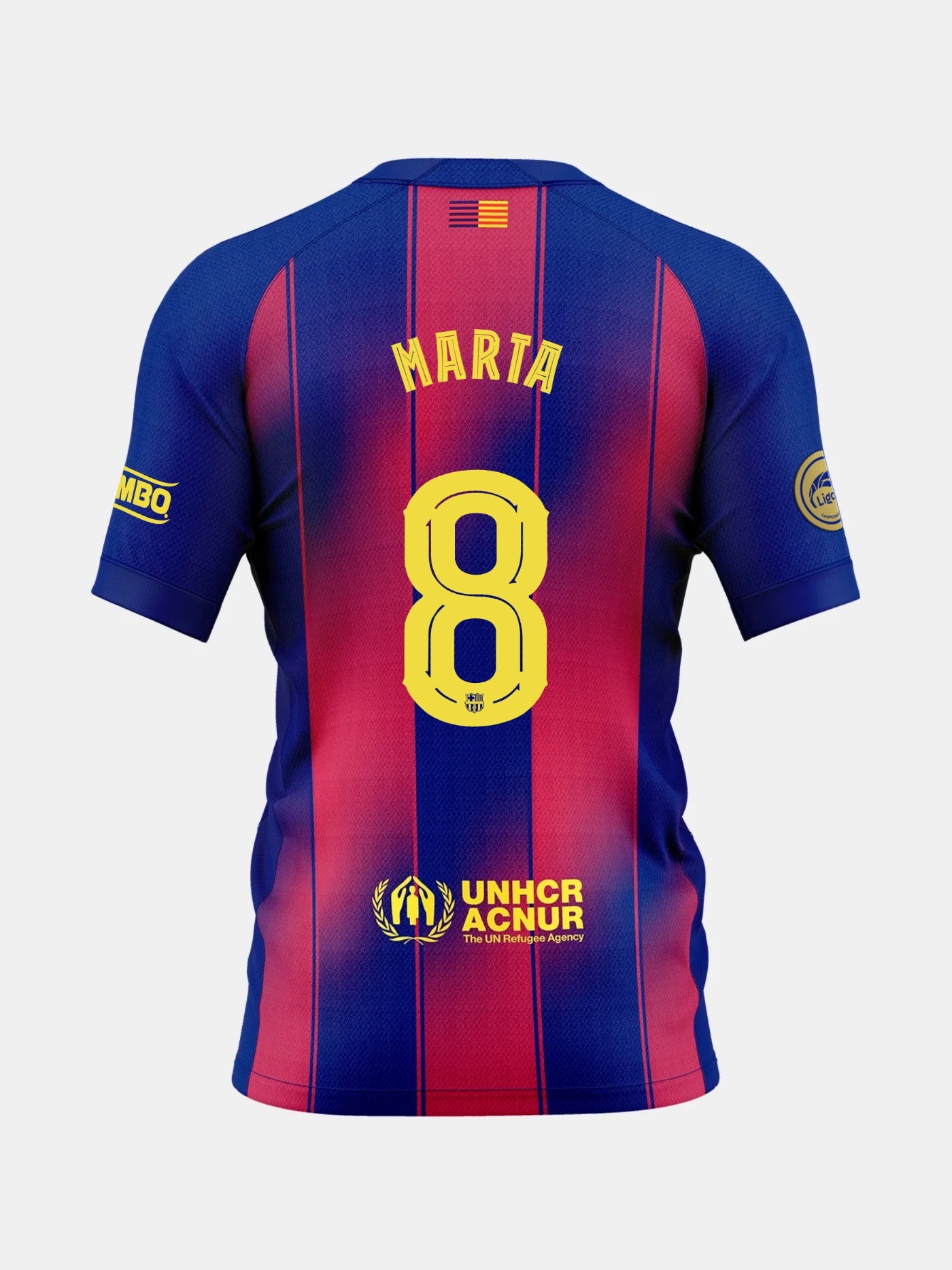 Blue and red sports jersey with Marta and number 8 on the back