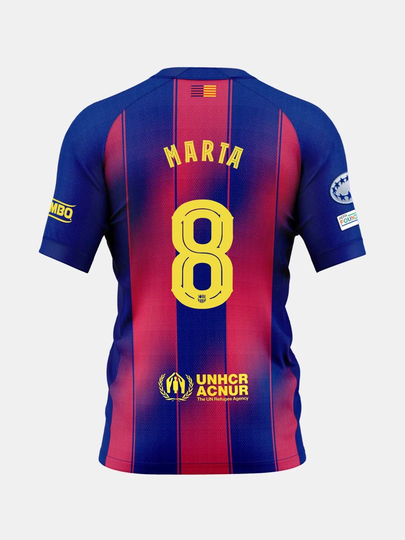 Blue and red sports jersey with Marta and number 8 on the back