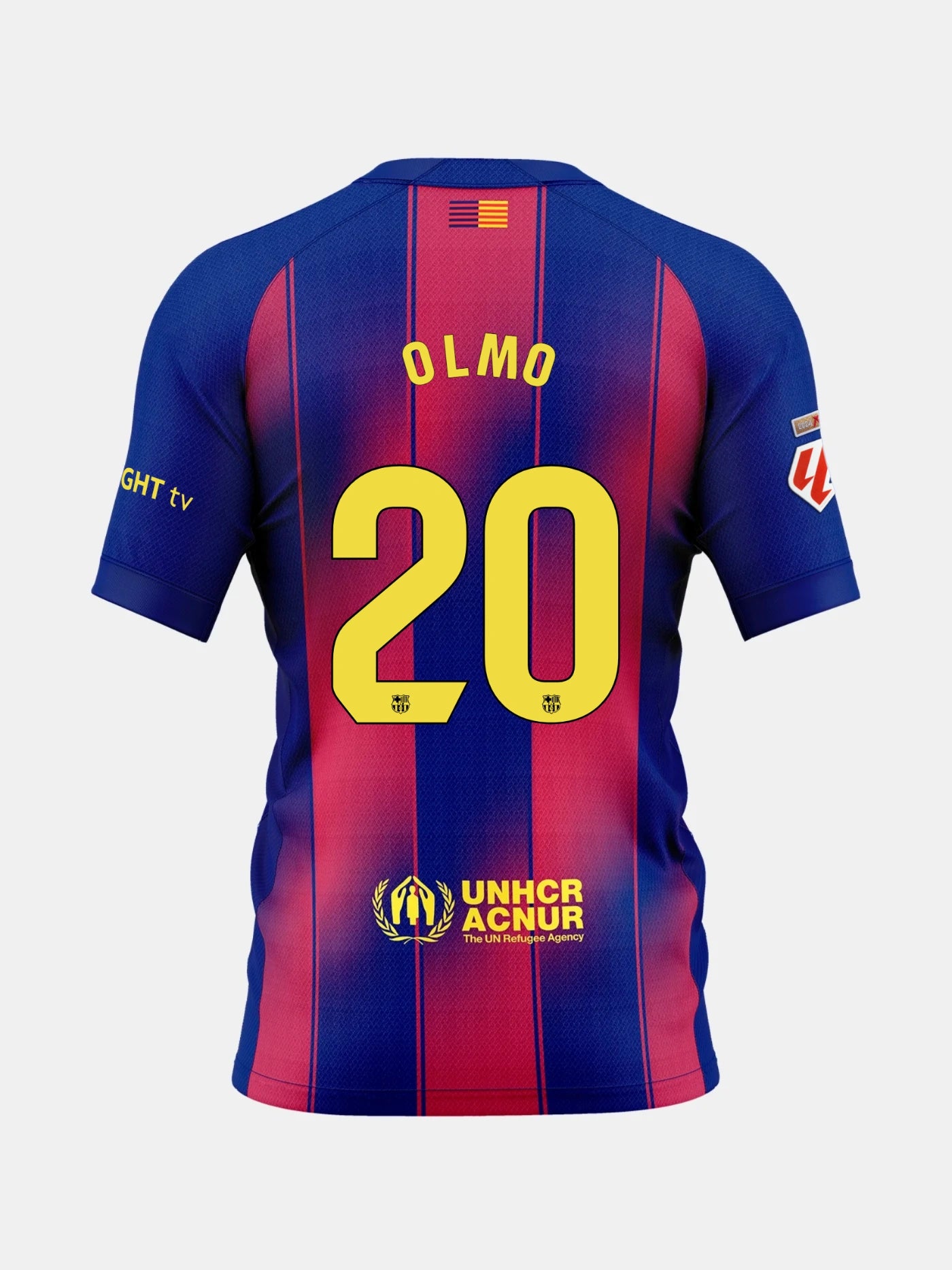 Blue and red sports jersey with Olmo and number 20 on the back