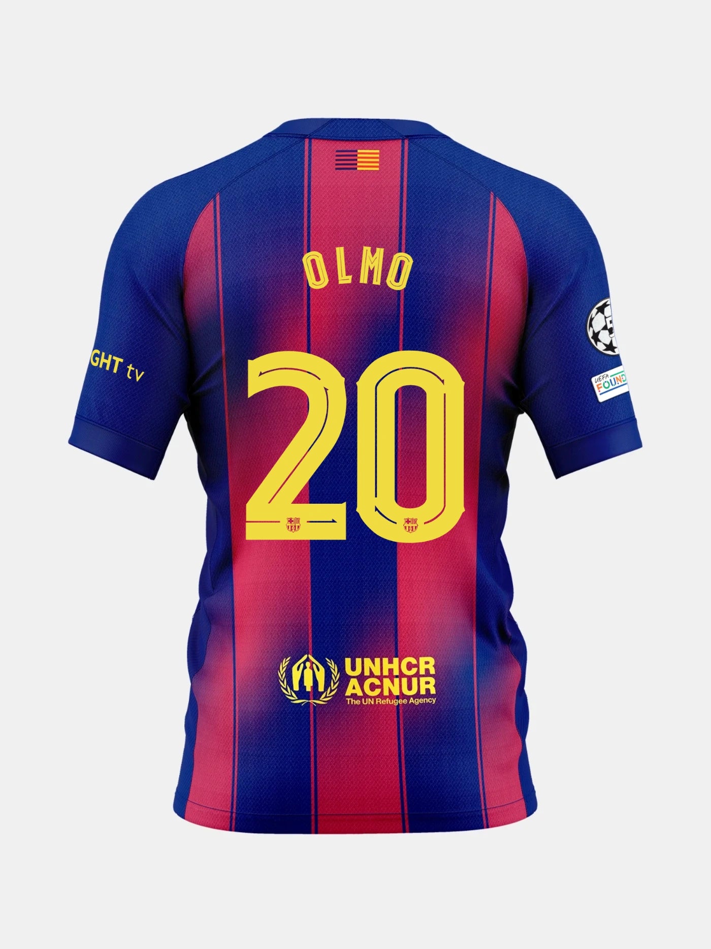 Blue and red sports jersey with Olmo and number 20 on the back