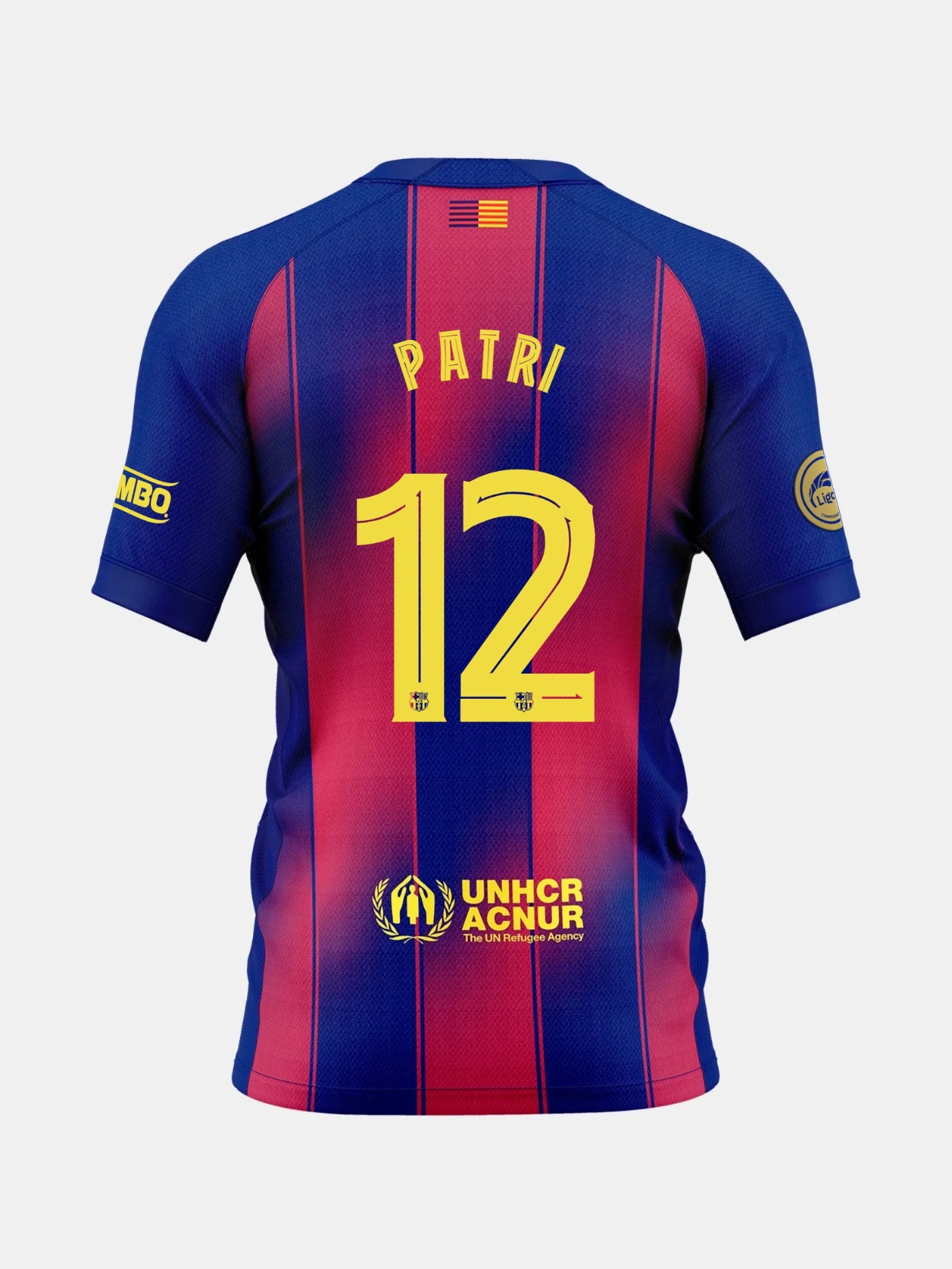 Back view of FC Barcelona 25/26 home jersey with 'Patri' and number 12.