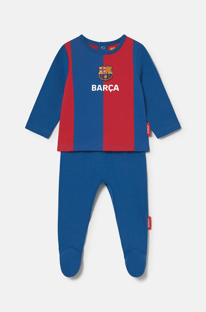 Ensemble t-shirt et pantalon à pieds en coton Barça Retro – Bébé