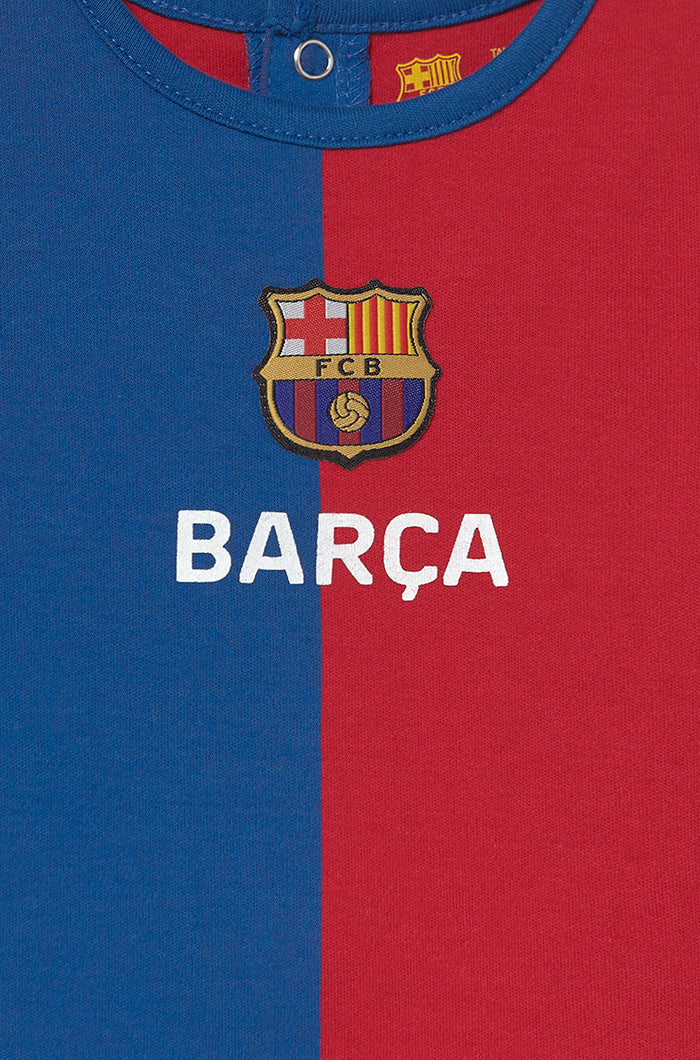 Ensemble t-shirt et pantalon à pieds en coton Barça Retro – Bébé