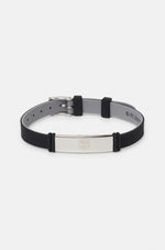 Black and grey bracelet with a metallic plate engraved with the FC Barcelona crest