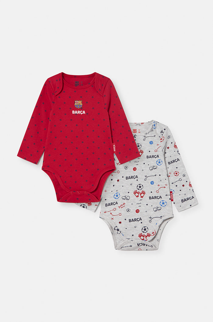 Pack 2 cotton bodysuits in red, grey and blue - Baby
